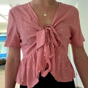 Lottie Moss baby pink polka dot tie top